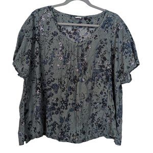 Women's Poetry abstract cap sleeve linen top, blue/multi, size 16